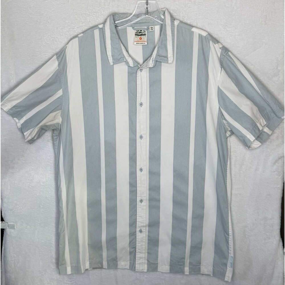 BEARDED GOAT Havana Short Sleeve Button Up Shirt Men Size XXL Blue Striped